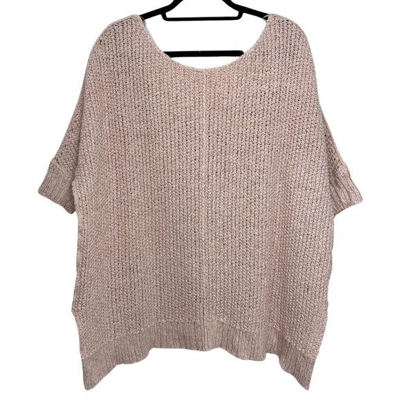 Free People Cozy Cat Pink Oversized V Neck Knit Sweater - Picture 5 of 9